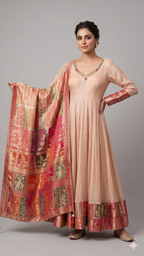 Peach Tissue Silk Anarkali with Paithani-Style Accent