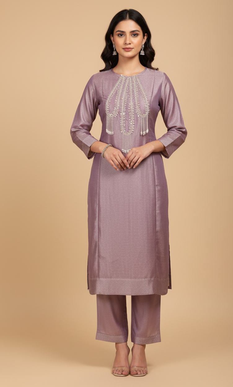 Ethereal Lavender Shimmer Kurta and Trouser Set ( DD-569 M-127) Secondary image