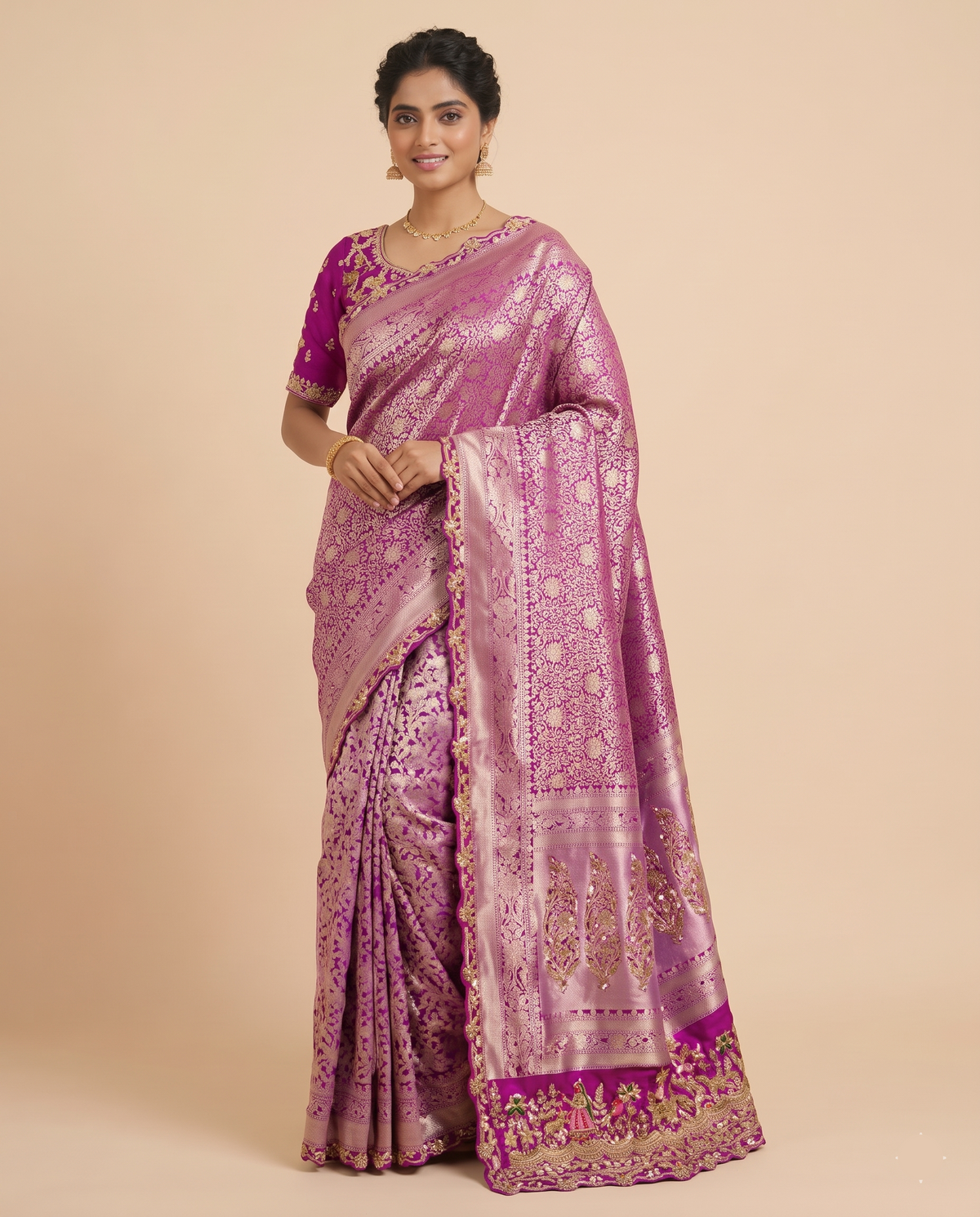 Purple Banarasi Kanjivaram Brocade Silk Saree Main image
