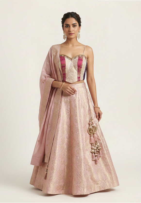 Gulabi Gathbandhan Brocade Lehenga Set Main image