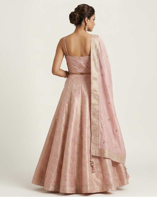 Gulabi Gathbandhan Brocade Lehenga Set Secondary image