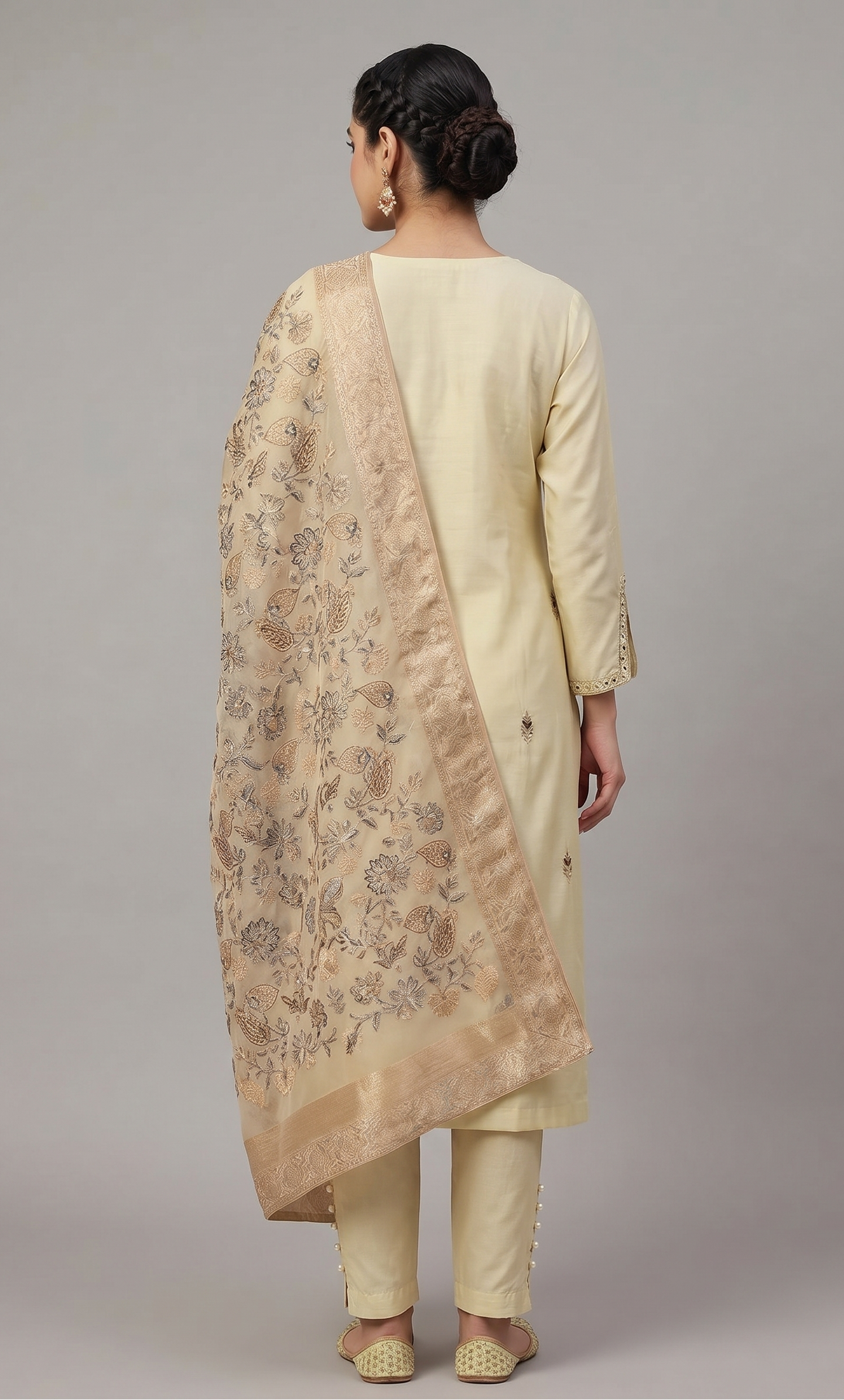 Champagne Gold Embroidered Silk Pant Set