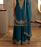 buy Bottle Green Georgette-Silk Kurti Set with Gold Embroidery for women
