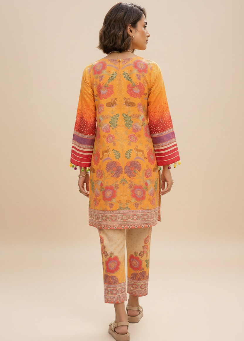 Coral Printed Lawn Co-ord Set Secondary image