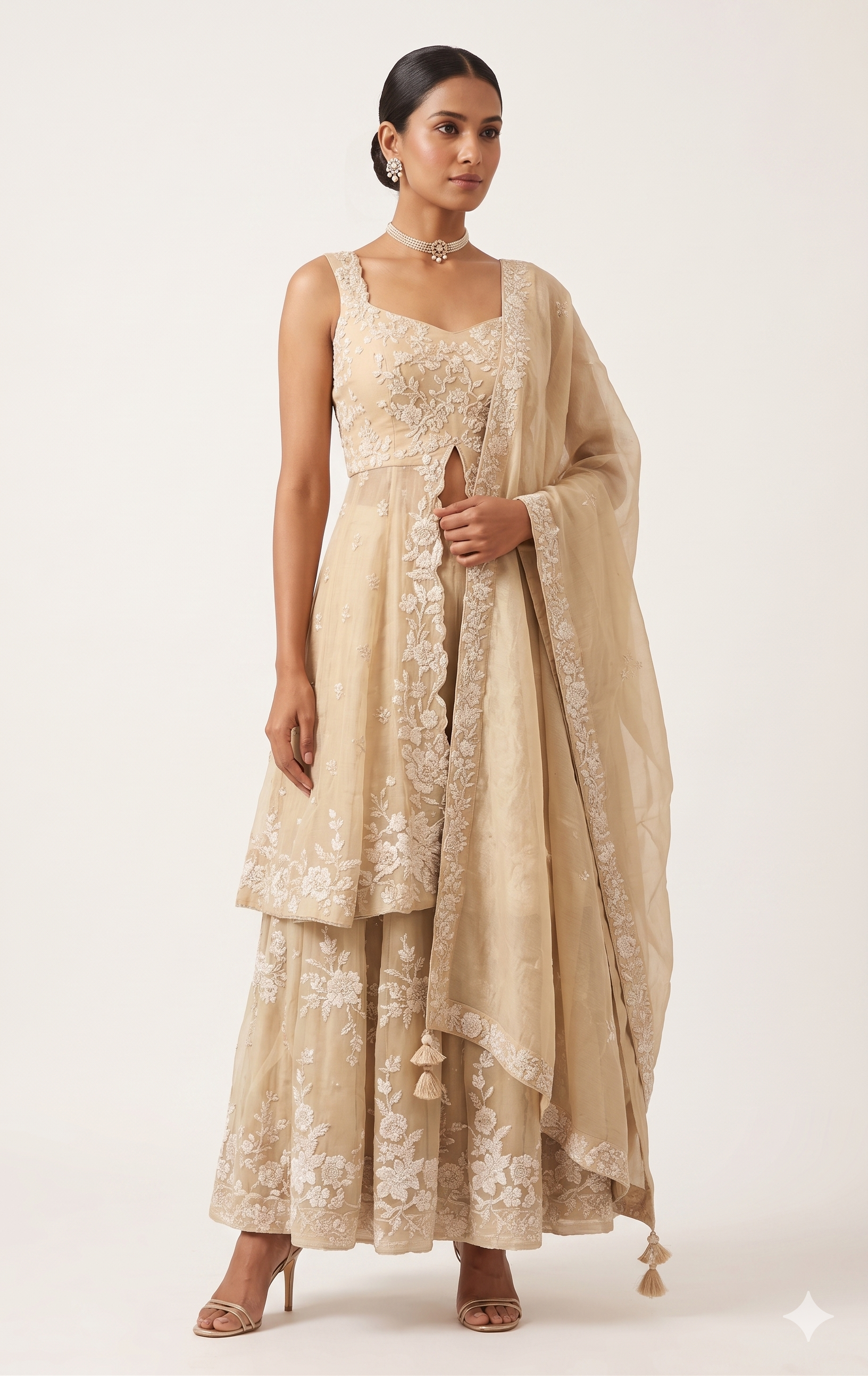 Roshi Blush Blossom Front-Slit Sharara Set