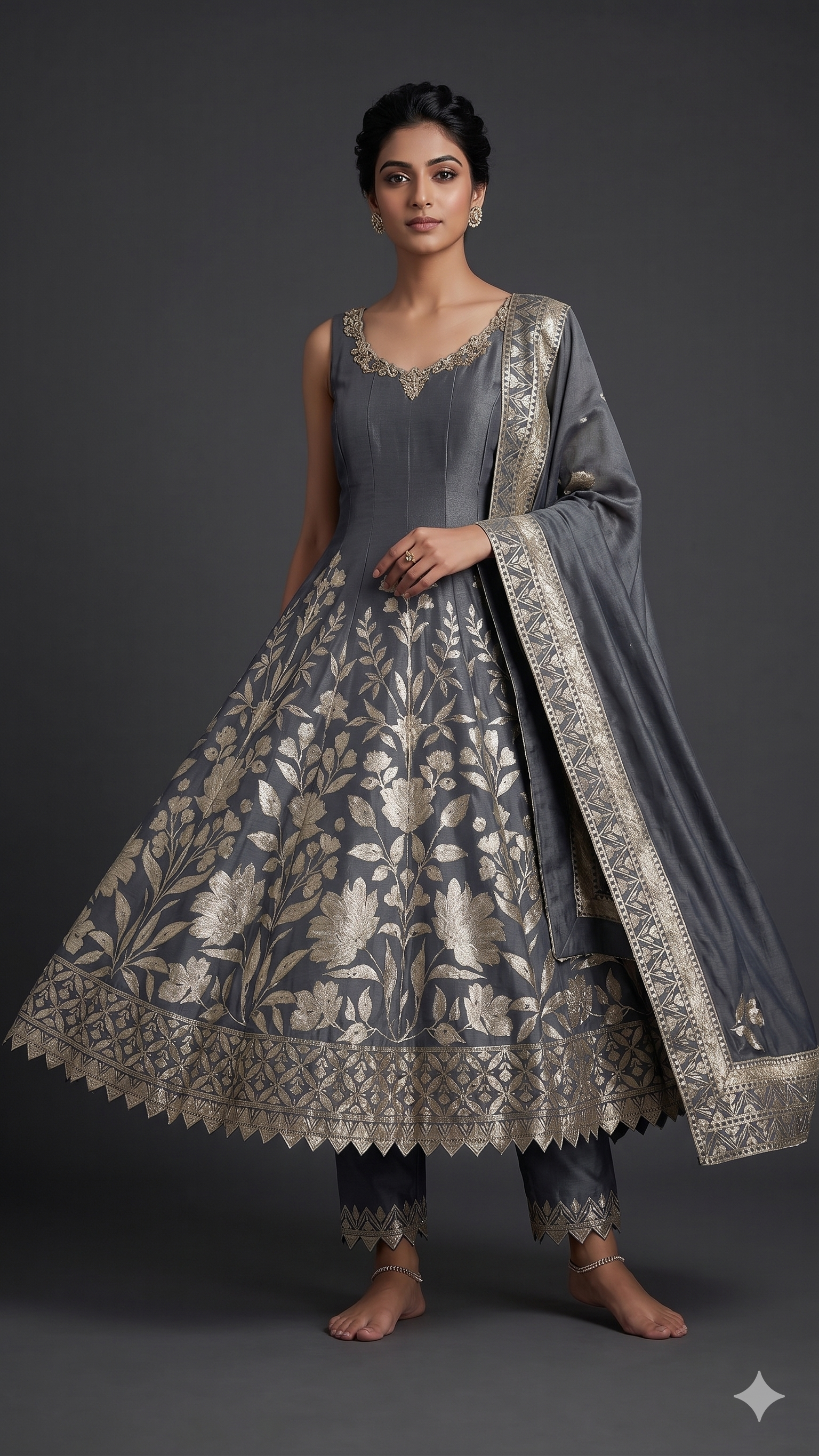 Midnight Slate Floral Embellished Anarkali Set Main image