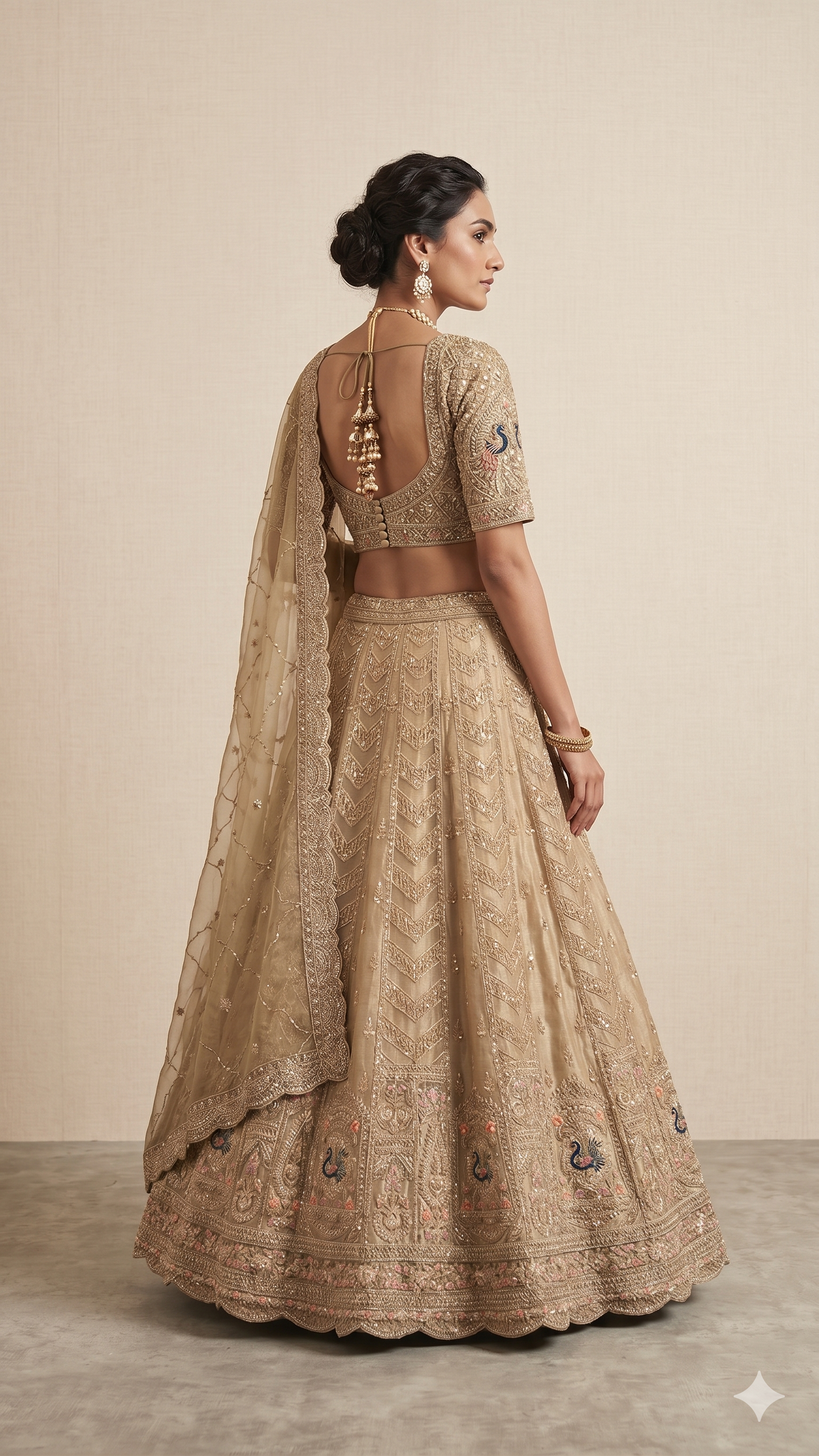 Champagne Gold Embroidered Lehenga Set