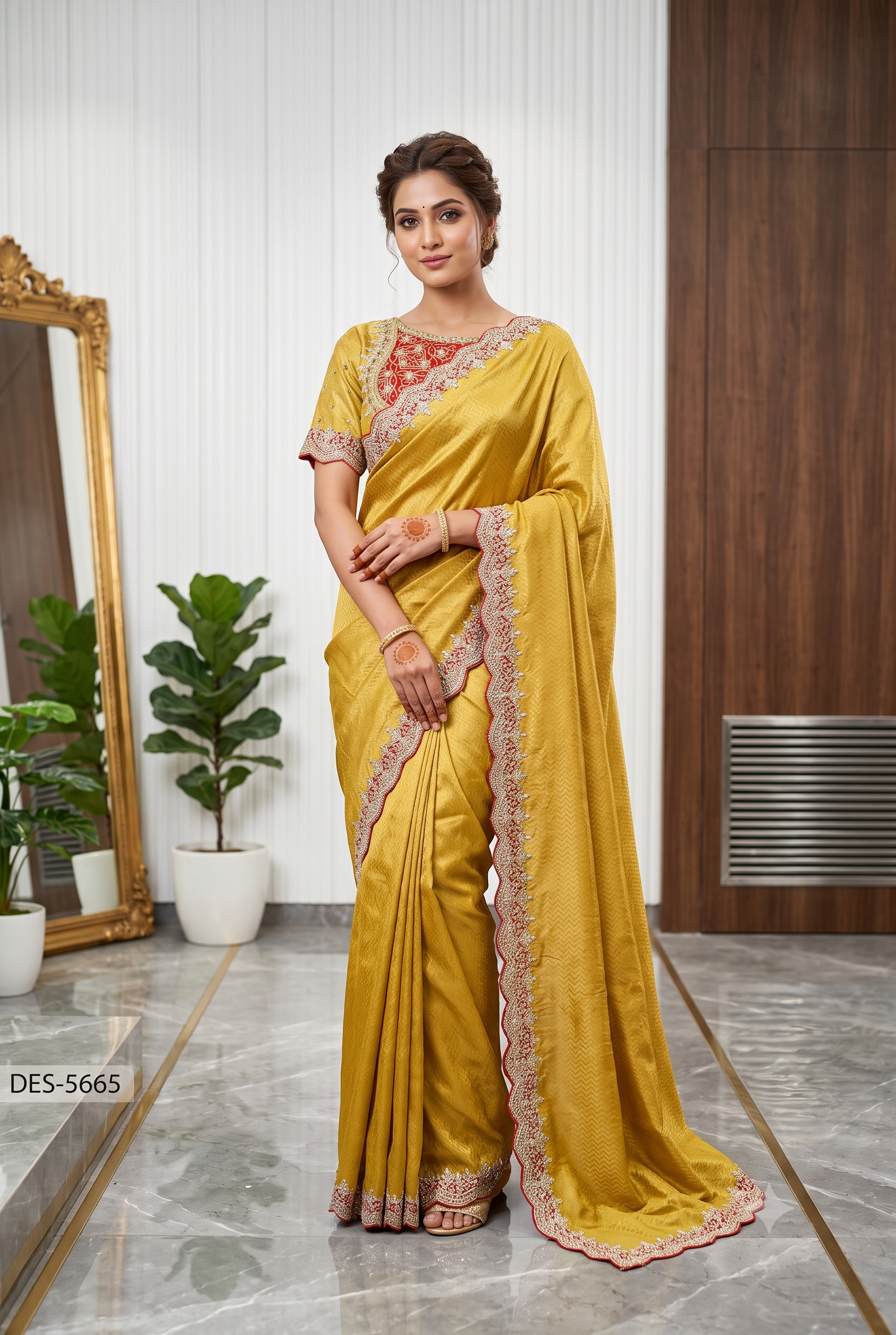Zari Embroidery Mustard Yellow Silk Saree