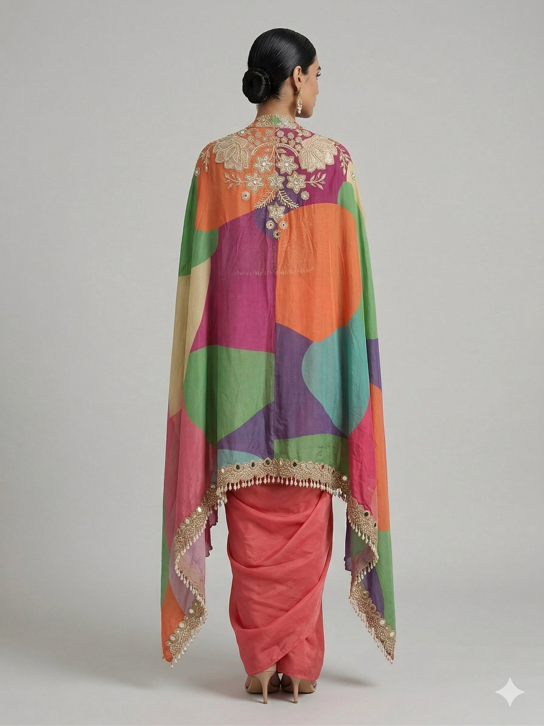 Embroidered Dhoti Skirt & Cape Set