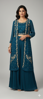 Teal Gold-Work Co-ord Set (25-1990 R-7)