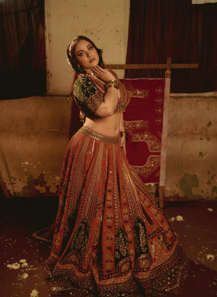 Heirloom Crimson Lehenga (RAMBAGH KALI B-55)
