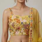 Floral Hand-Embroidered Tulle Lehenga