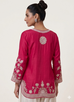 Elegant Fuchsia Pink Embroidered Two-Piece Set