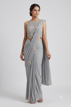 Floral Motif Shimmer Pre-Draped Saree