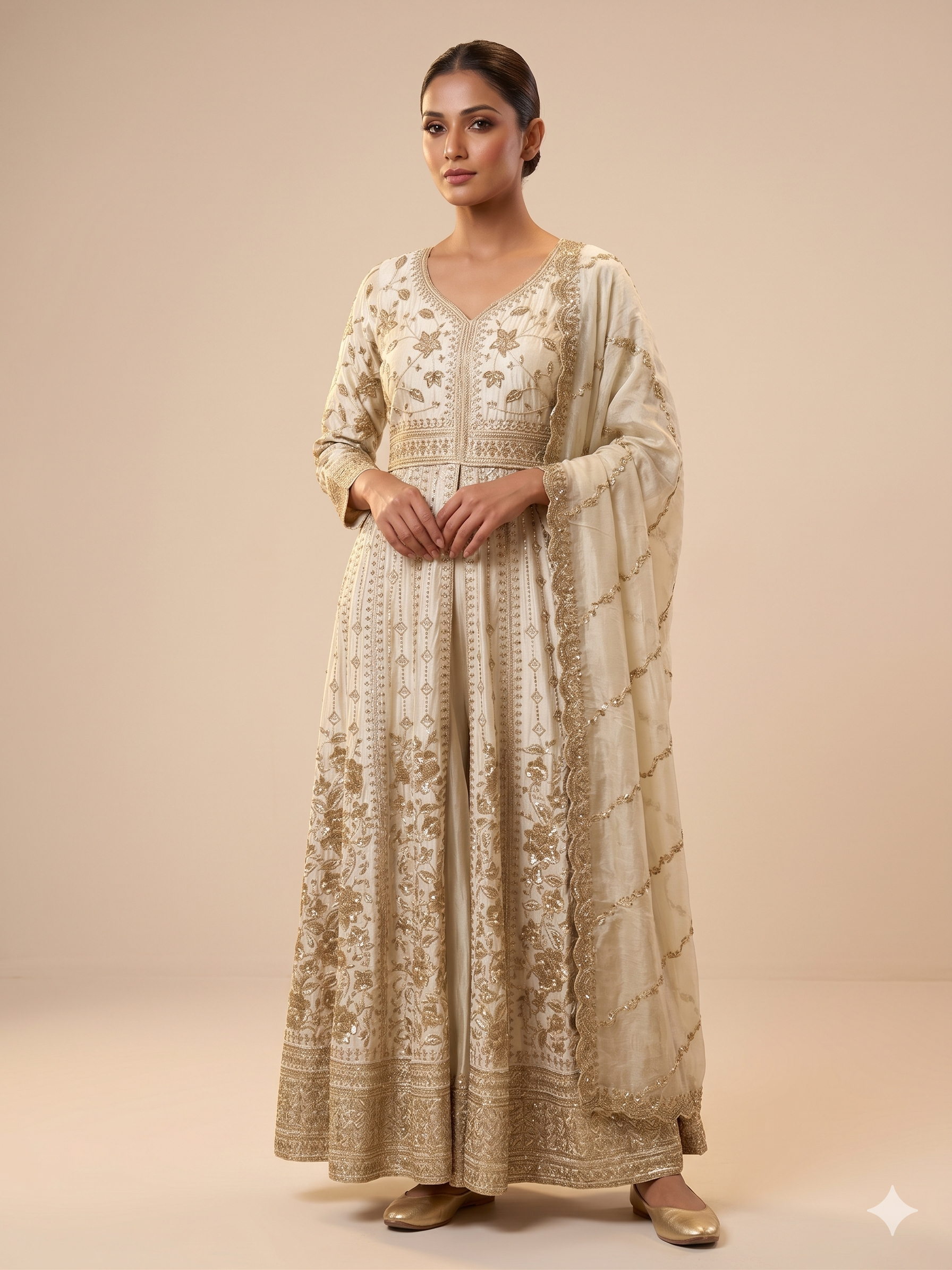 Heavy Gold Zari Georgette Anarkali Palazzo Set Main image