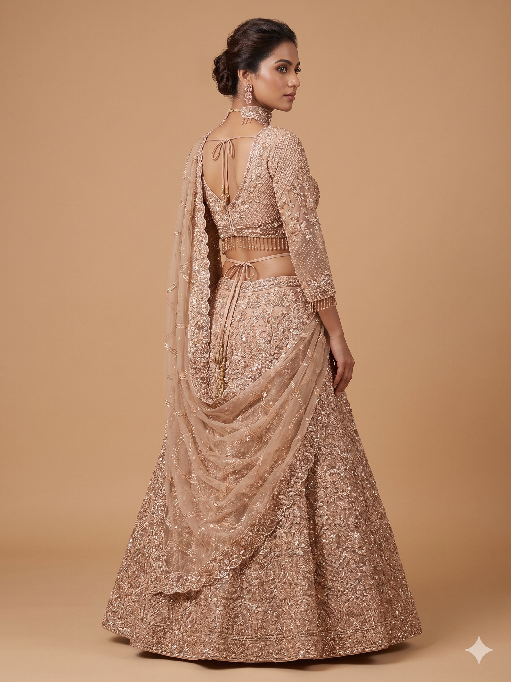Exquisite Rose Gold Embellished Lehenga Set