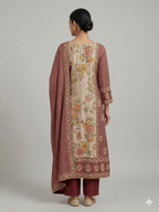 buy Buy Floral Silk Kalamkari & Bandhani Fusion Suit in Maroon Tones for women