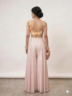 Shop Floral Blush Satin Palazzo Set with Printed Bustier Online