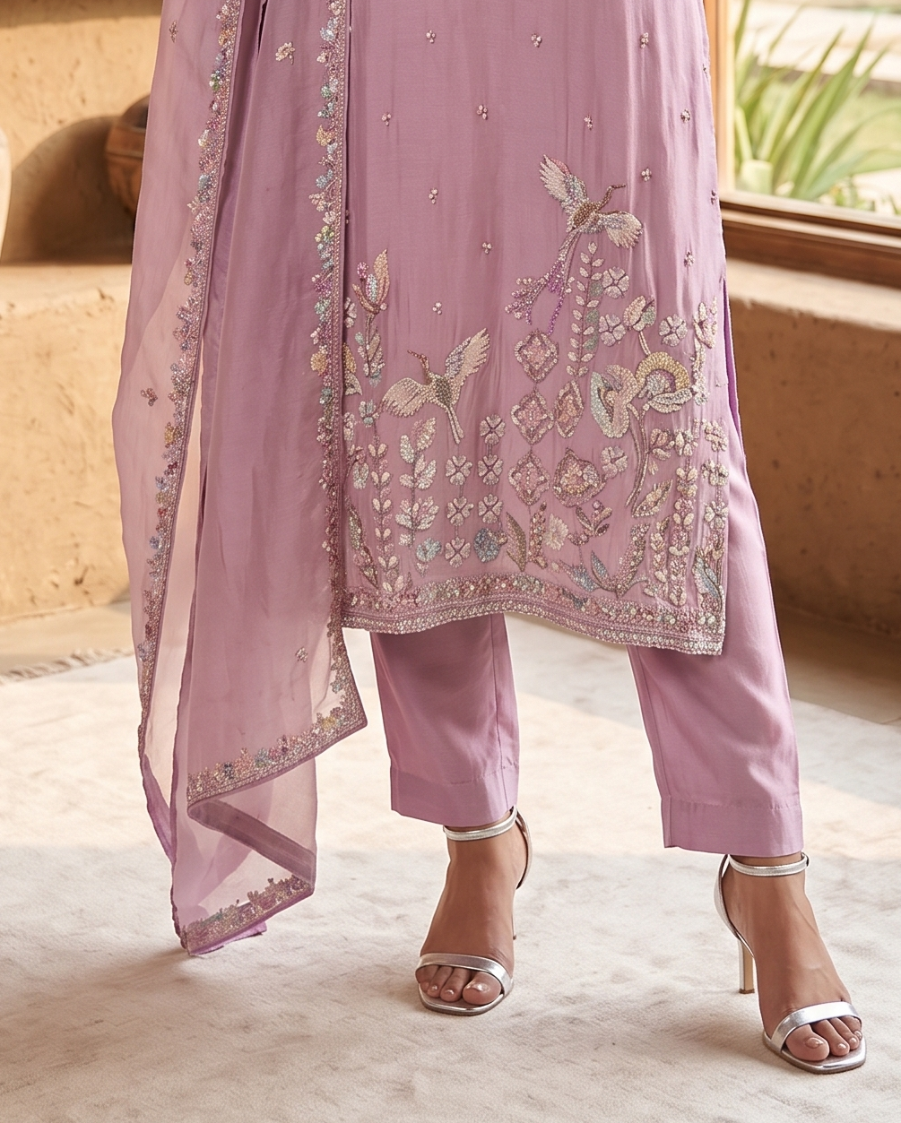 Chanderi Silk Hand-Embroidered Suit Set