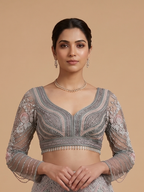 Embroidered Pastel Floral Grey Lehenga Set