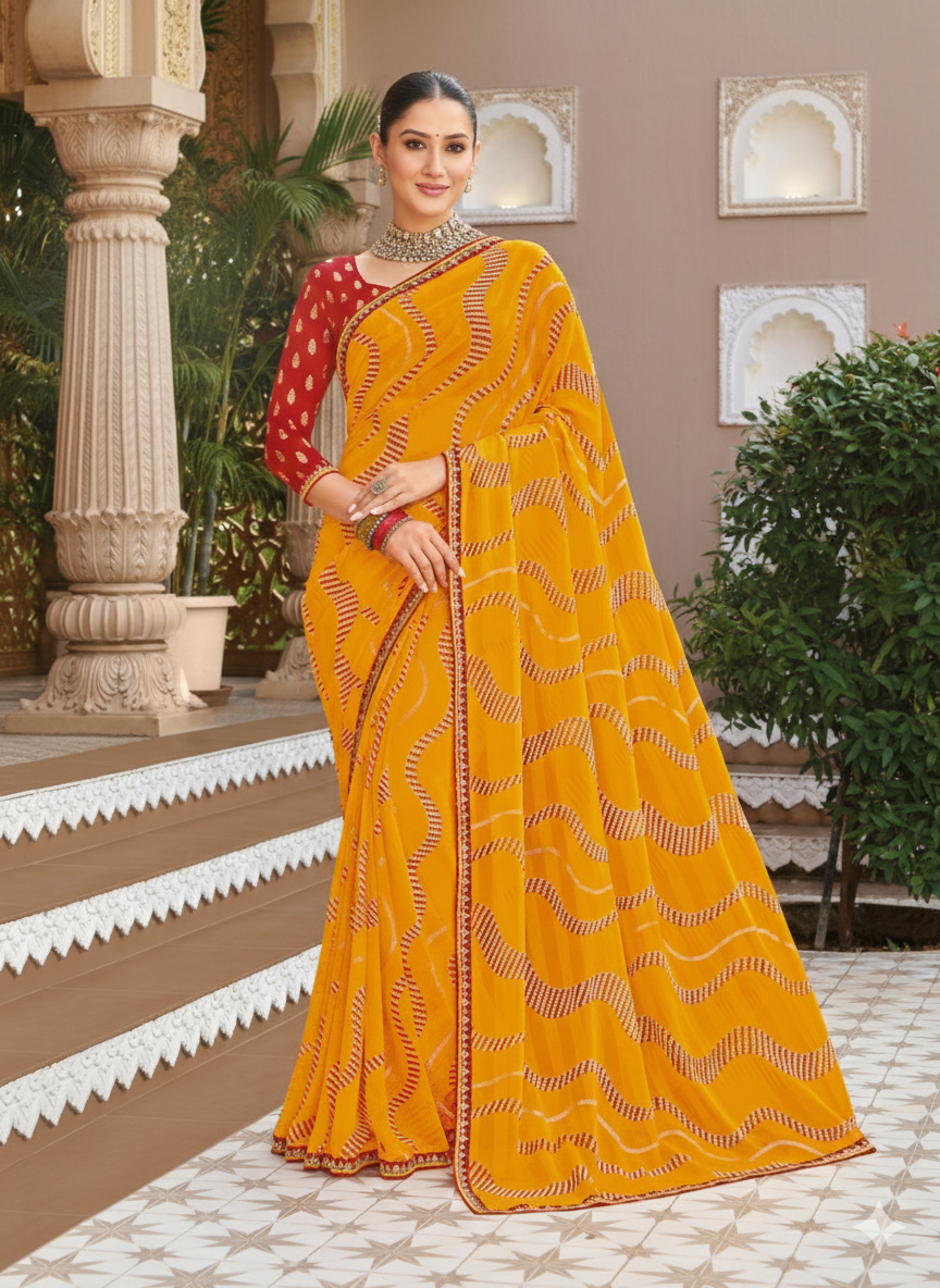 Vibrant Mustard Georgette Saree Main image