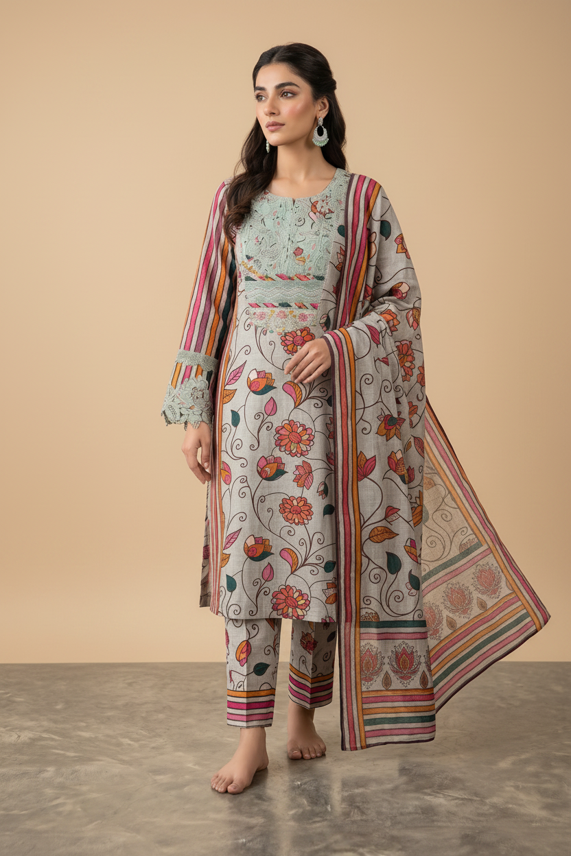 Floral Block-Printed Kurta Set
