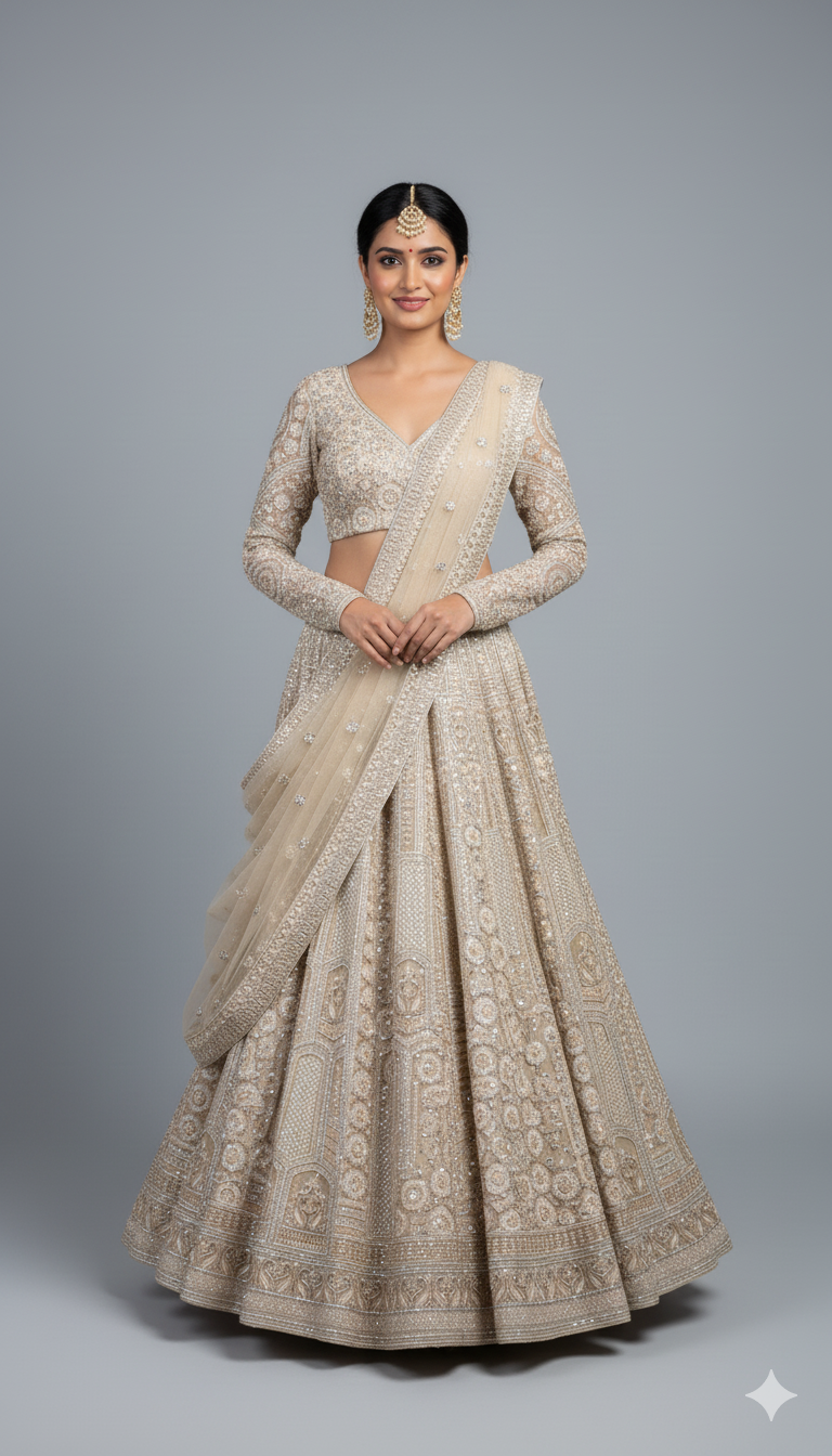 Exquisite Ivory and Beige Heavily Embellished Lehenga (P-2256 M-107)