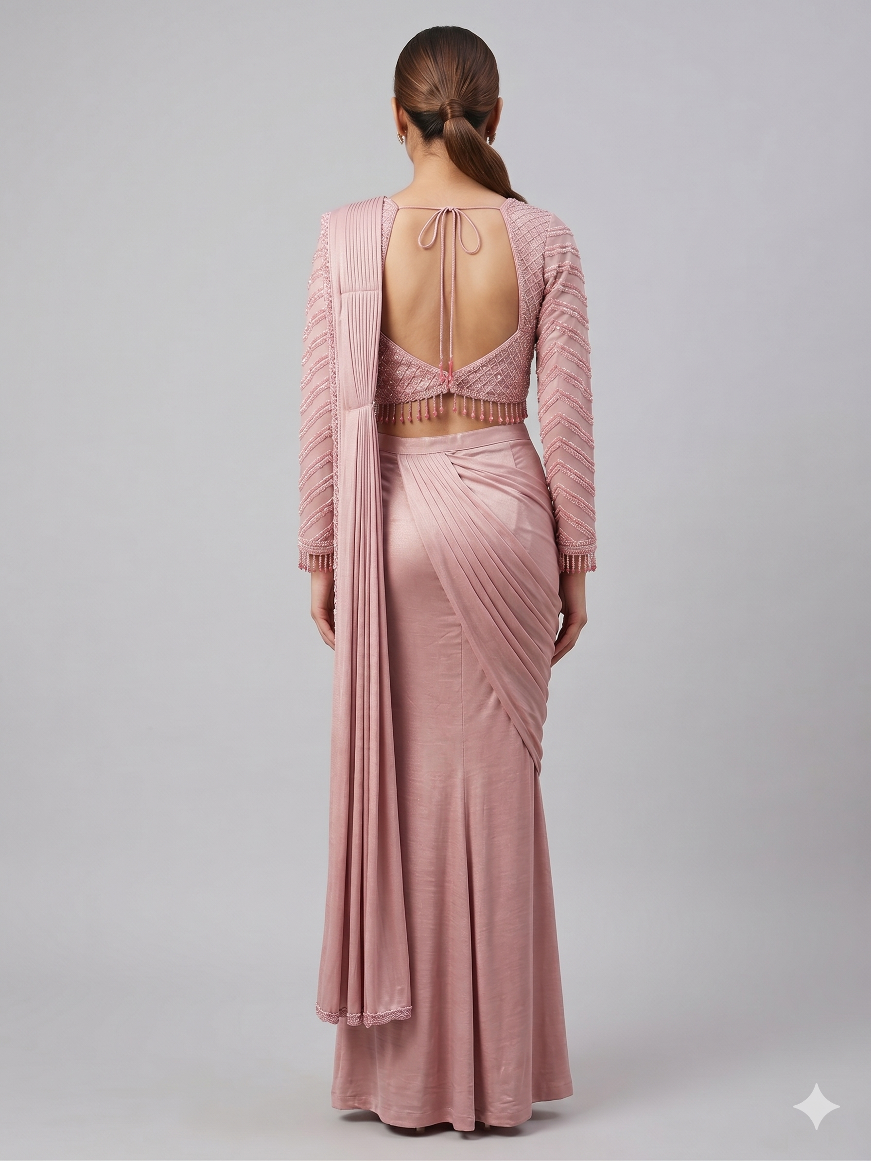 Pink Pre-Stitched Saree with Embroidered Blouse