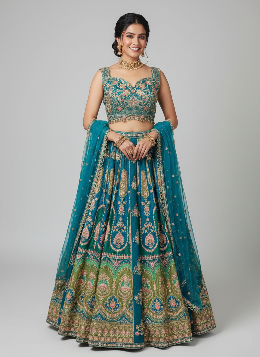Peacock Bloom Brocade Lehenga(2151 GS-151)