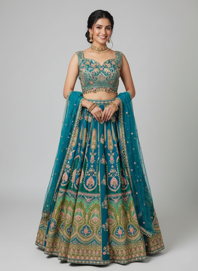 Peacock Bloom Brocade Lehenga(2151 GS-151)