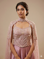 Cape-Style Embroidered Silk Lehenga
