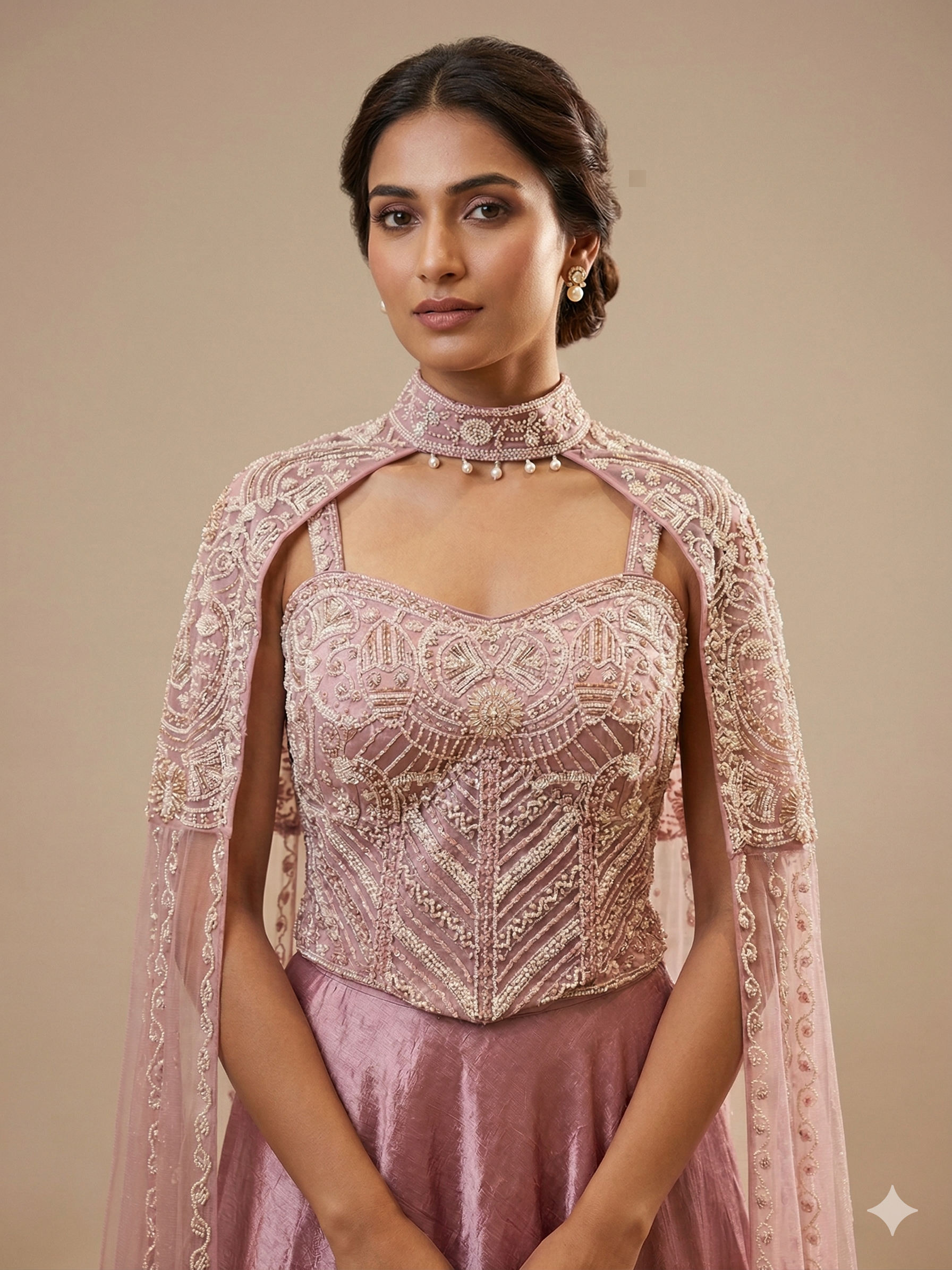 Cape-Style Embroidered Silk Lehenga