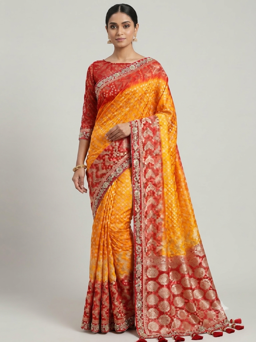 Gajari Soft Saree with Traditional Bandhani Design