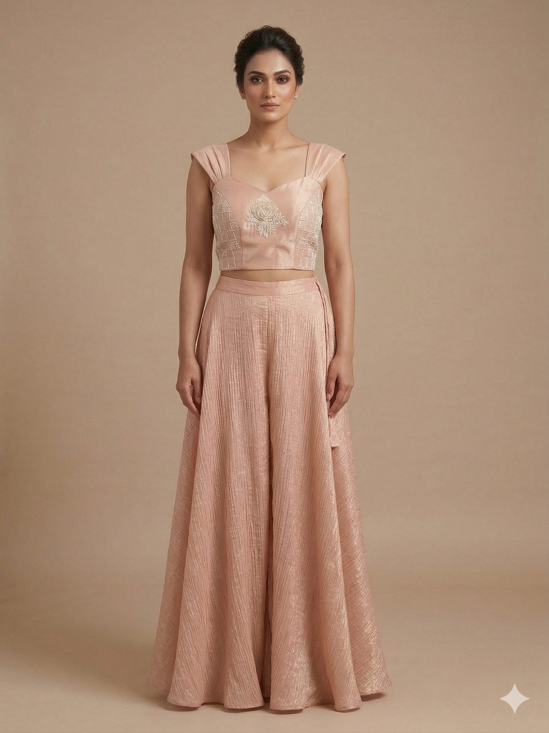 Blush Radiance Embroidered Jacket & Palazzo Set