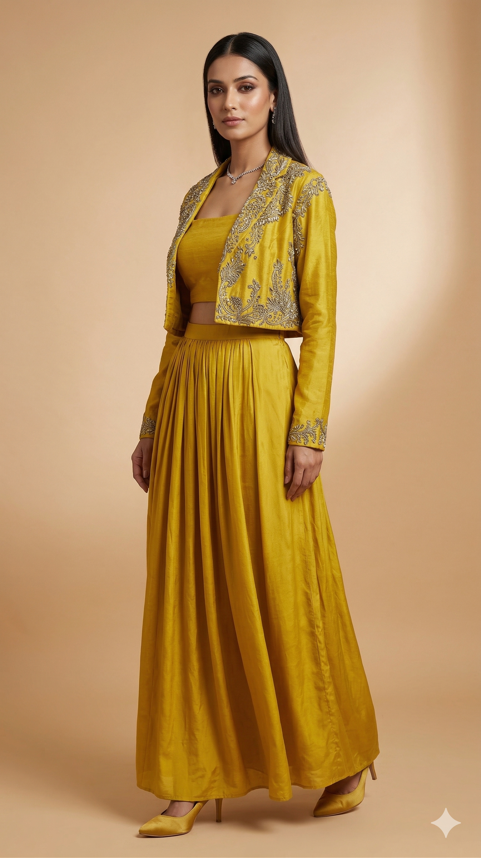 Mustard Silk Indo-Western Skirt Set Main image
