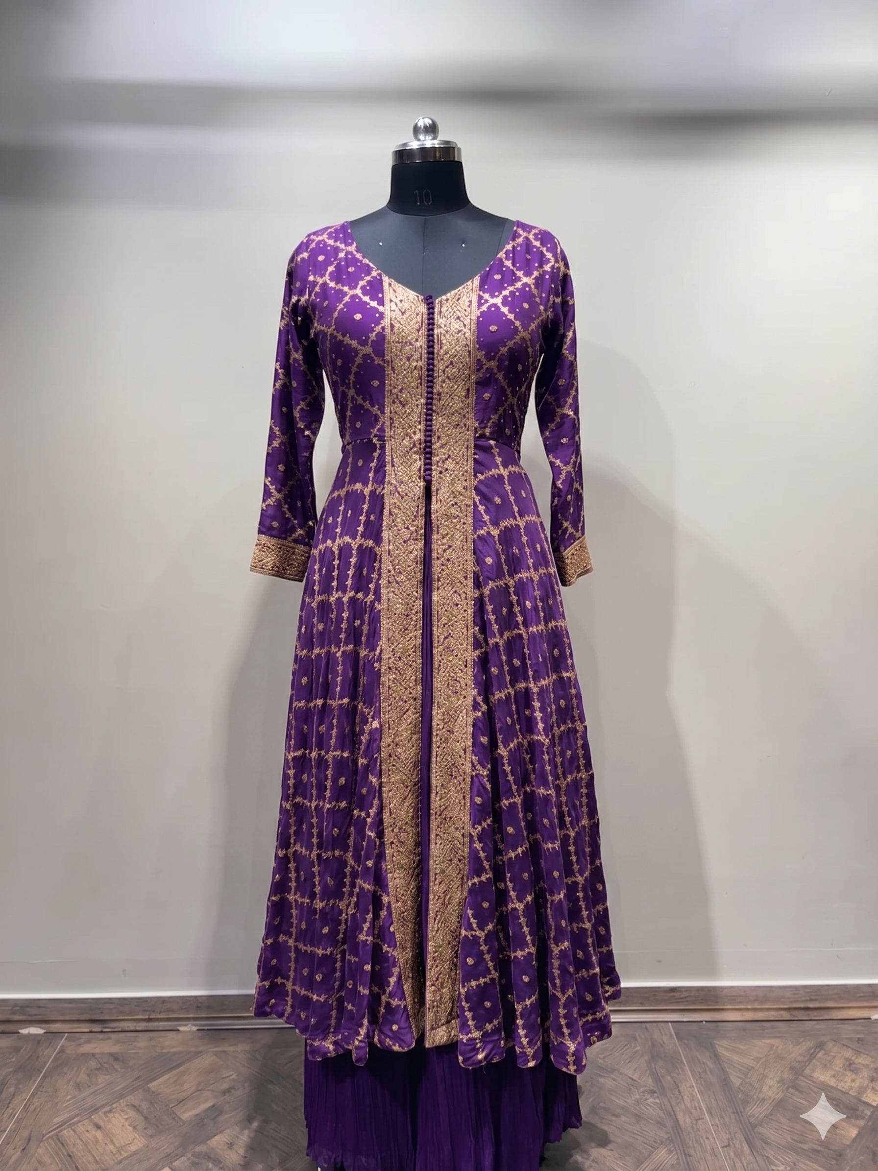 Rani Pink Anarkali Suit with Gold Brocade (Kurti and Dupatta) - 3142 M-108