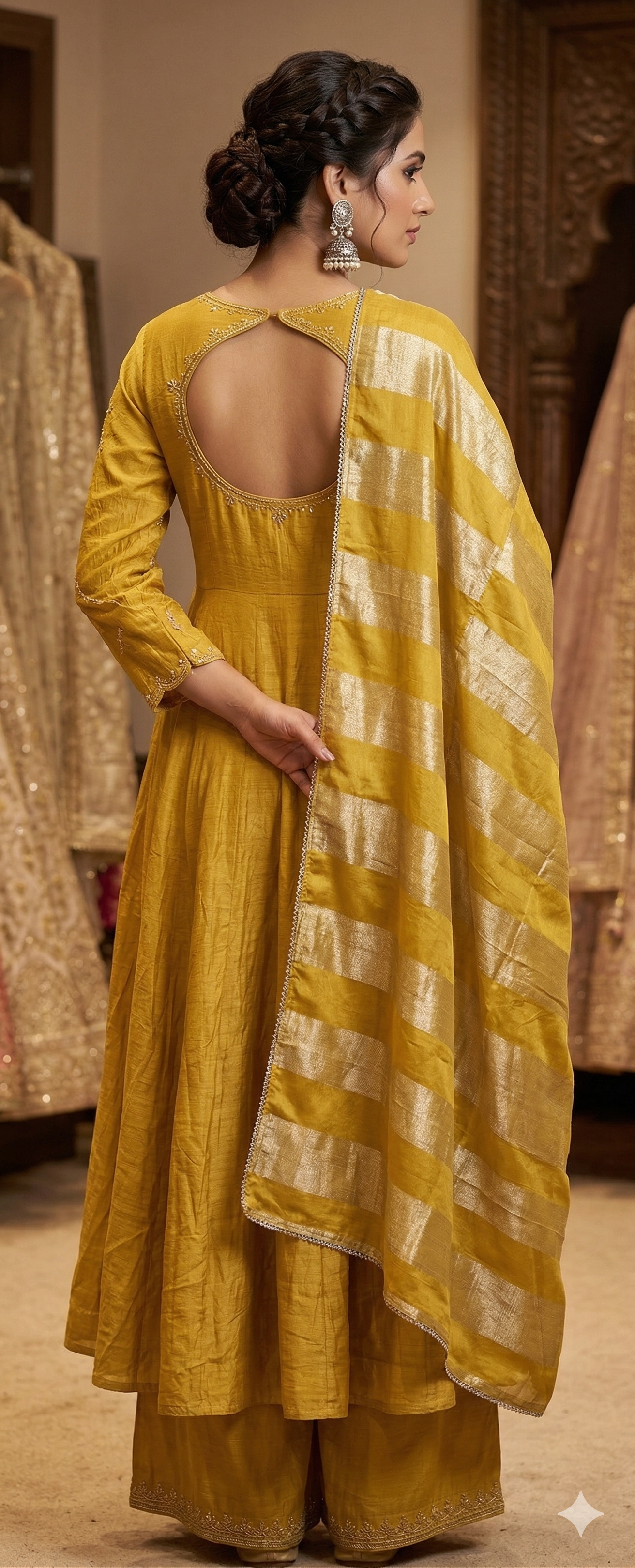 Radiant Mustard Silk Anarkali Set Secondary image