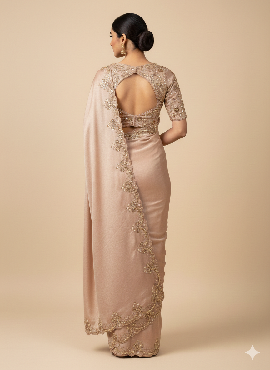 Champagne Scalloped Silk Drape
