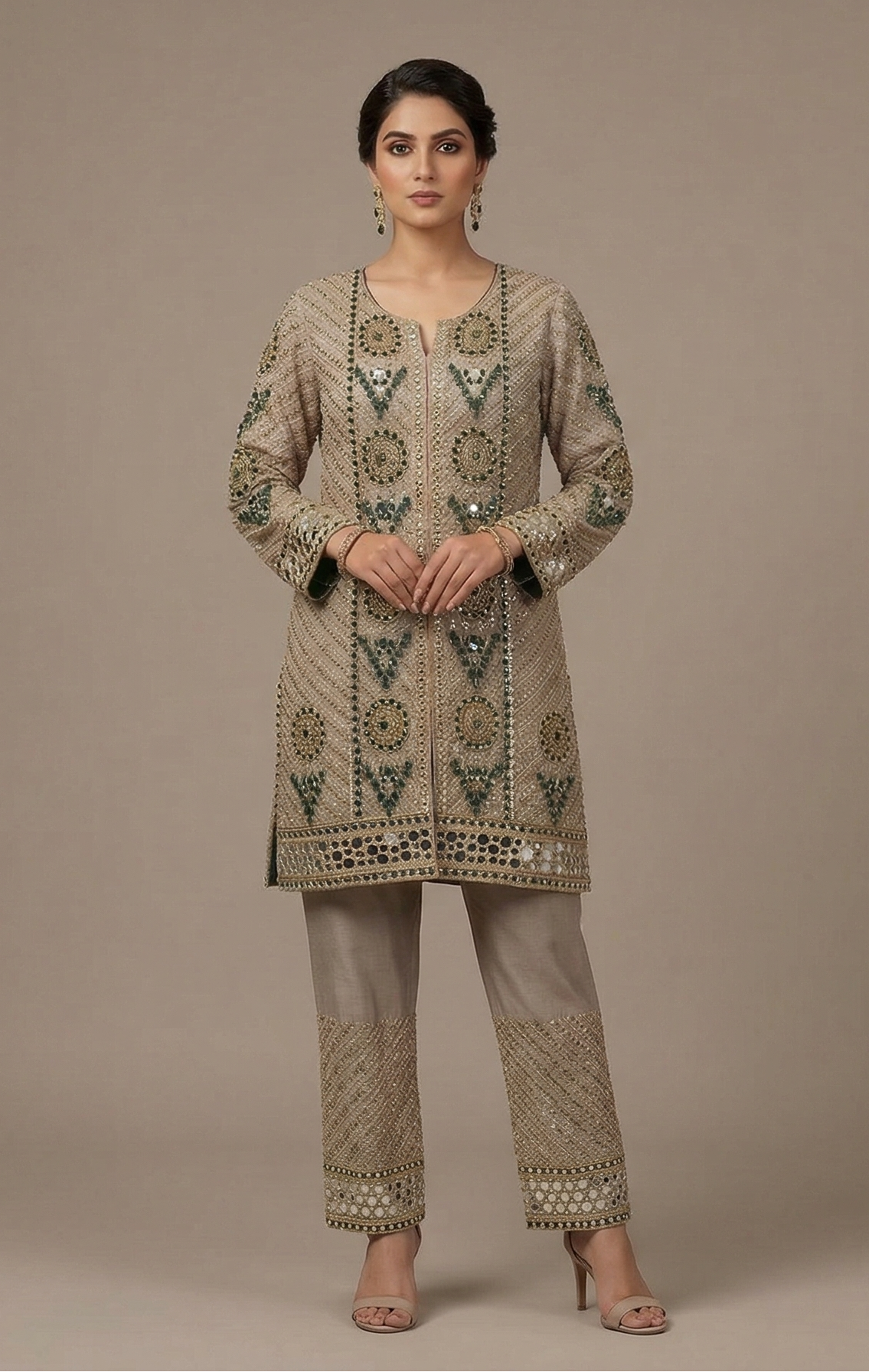 Gilded Earth: Mirror-Work Textured Kurta Set Main image