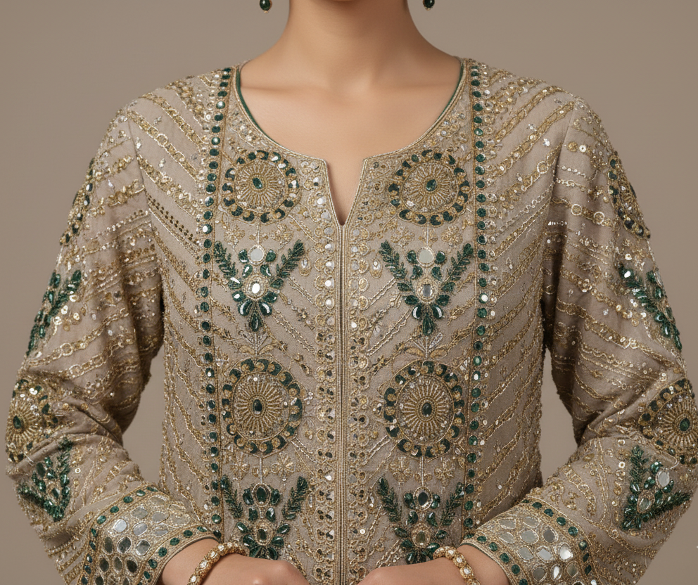 Gilded Earth: Mirror-Work Textured Kurta Set Secondary image