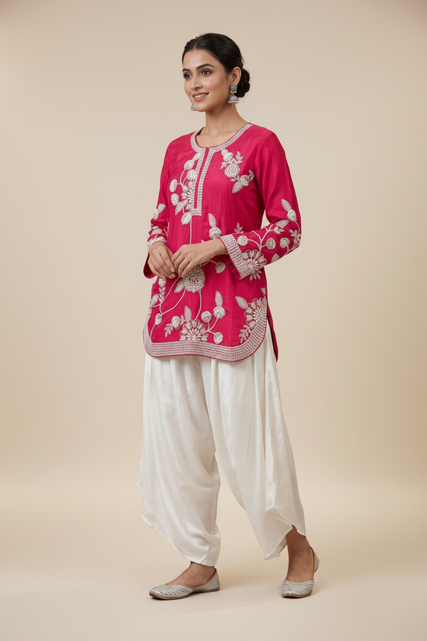 Elegant Fuchsia Pink Embroidered Two-Piece Set Main image