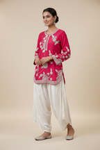 Elegant Fuchsia Pink Embroidered Two-Piece Set