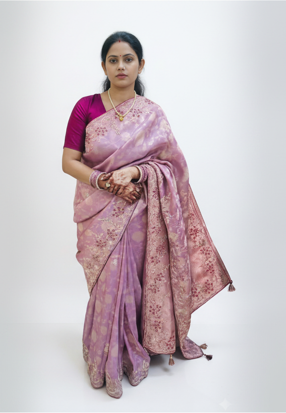Pink Ombre Saree with Floral Embroidery