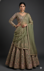 Sage Blossom Heritage Lehenga