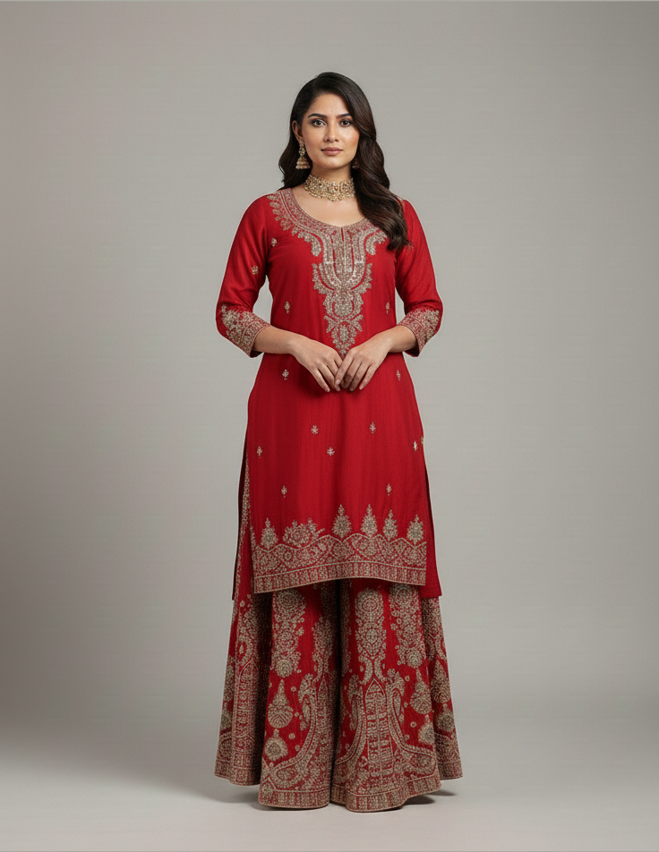 Royal Crimson Gilded Sharara