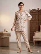 Elegant Ivory Floral Printed Kurta Set