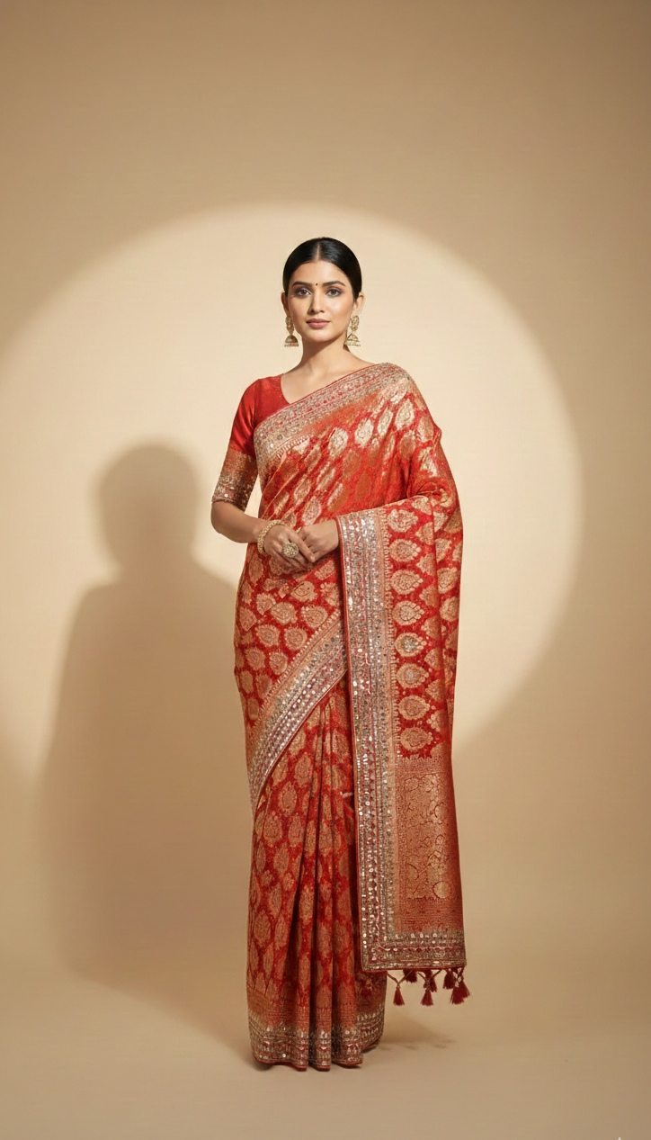 Scarlet Brocade Royale Saree (AT-0082 R-2) Main image