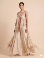 Embroidered Halter-Neck Asymmetric Tunic Set