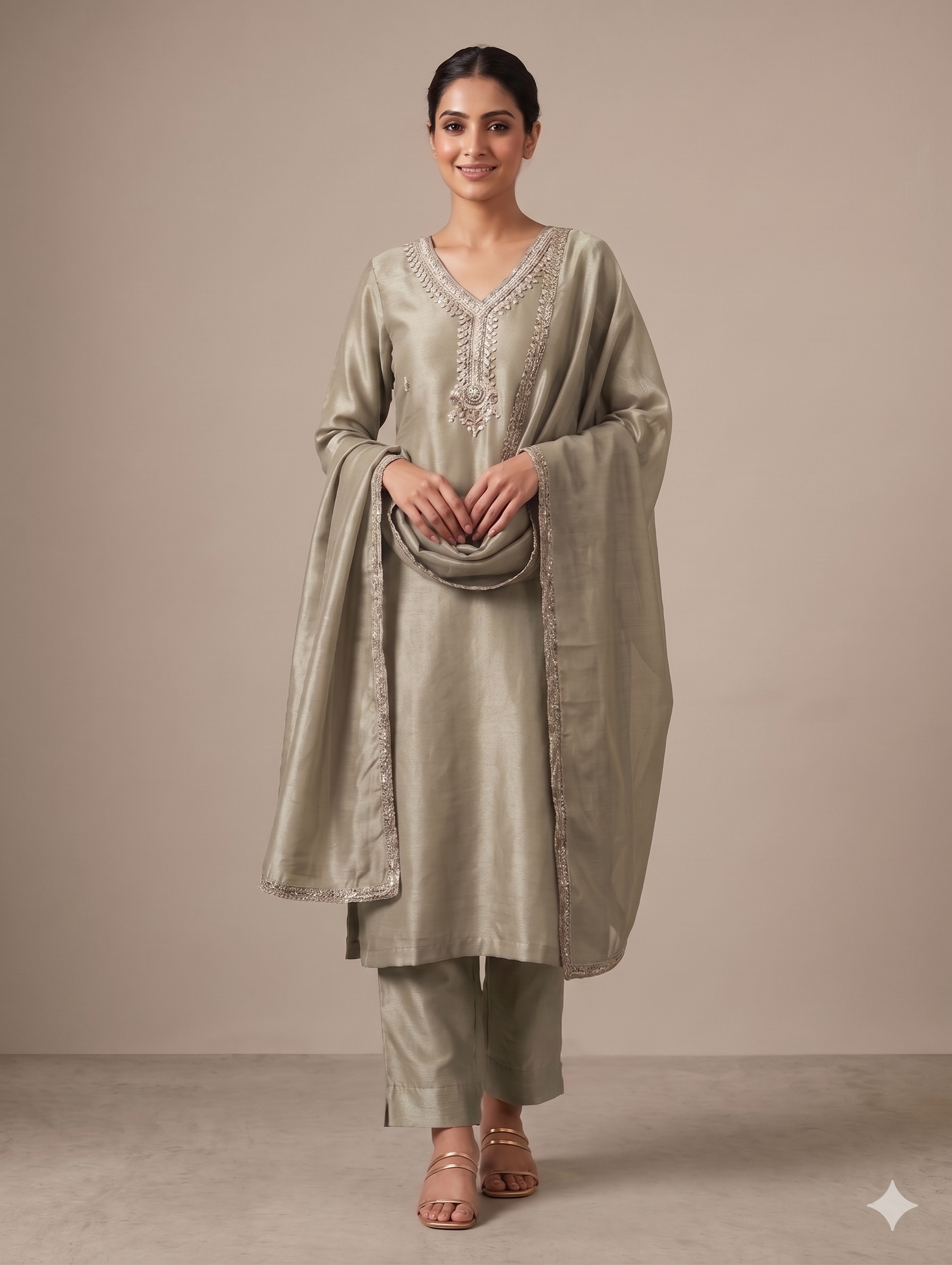 Tissue Silk Hand-Embroidered Suit Set Main image