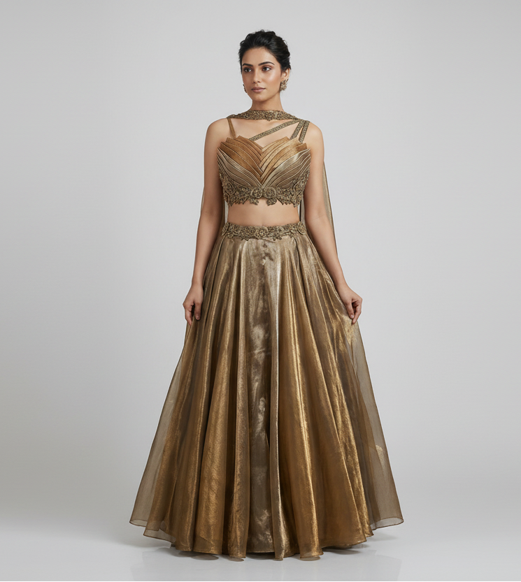 Onyx Aura Metallic Organza Lehenga